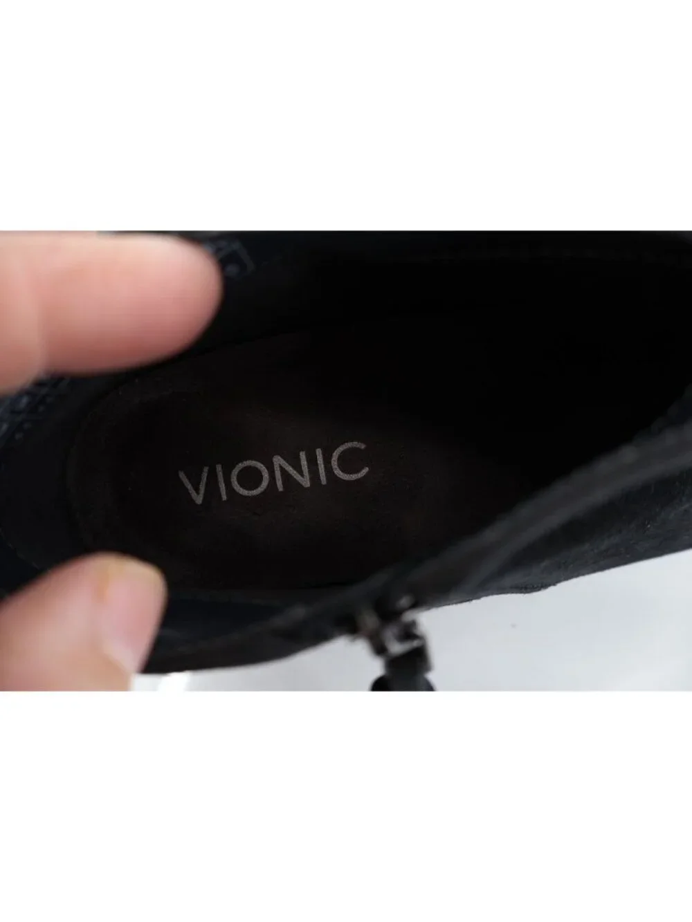 Vionic Women's Serena Boot Size 6.5 Bootie Black Suede Almond Toe Zip Comfy Shoe